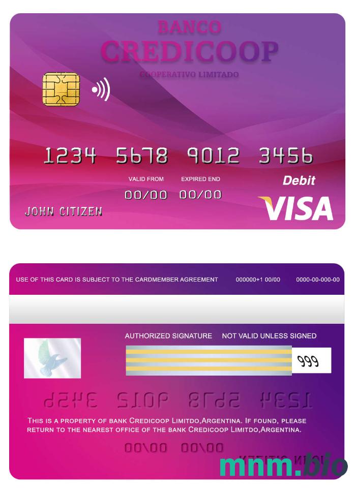 Argentina bank Credicoop przykład karty visa w formacie PSD